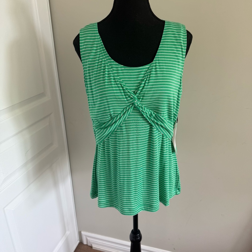 Cabi Green Striped Twist-Front Tank Top – Size S – Eco-Friendly Fabric